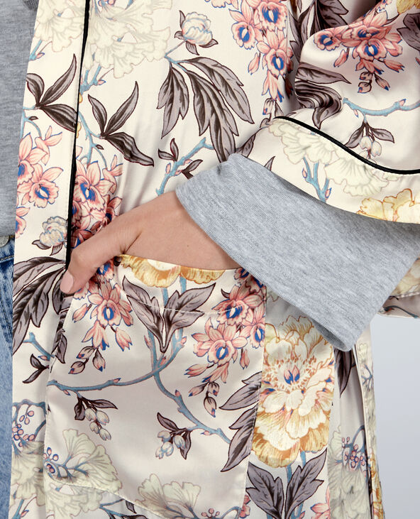 Long kimono satiné fleuri jaune - Pimkie