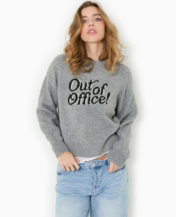 Pull en maille avec message gris chiné - Pimkie