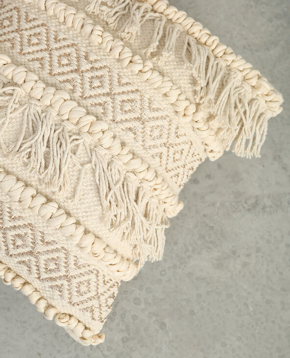 Housse de coussin broderie or et franges blanc - Pimkie