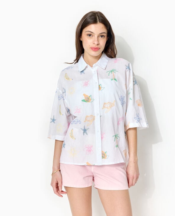 Chemise manches courtes brodée blanc - Pimkie