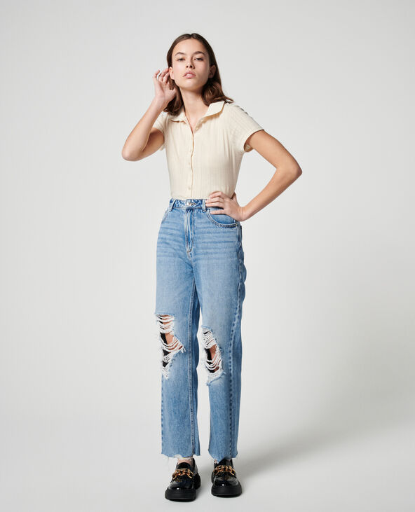 Jean straight taille haute trashé bleu - Pimkie