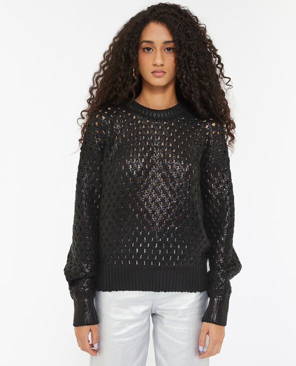 Pull en maille ajourée et enduite noir - Pimkie