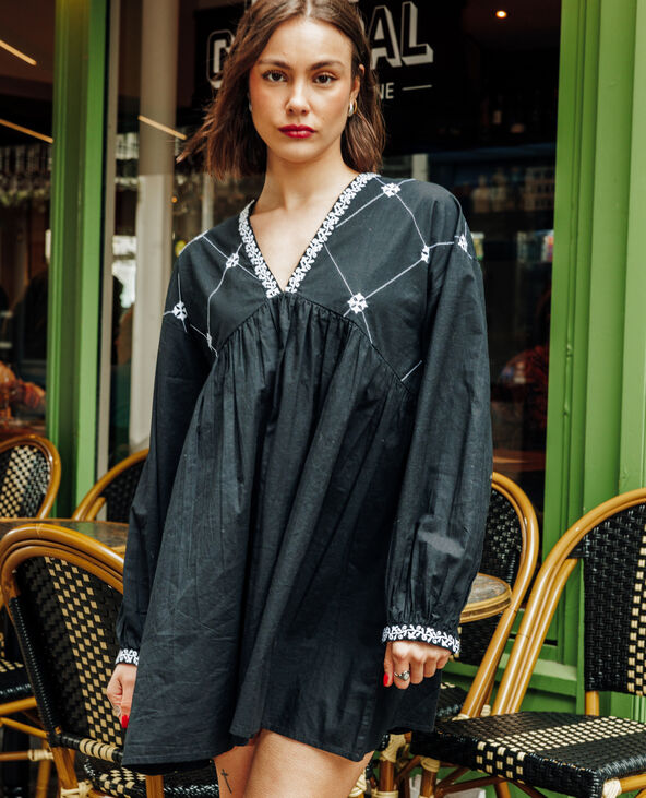 Robe brodée manches longues noir - Pimkie