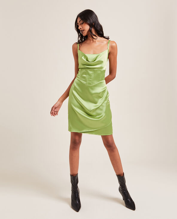 Robe corset en satin vert olive - Pimkie