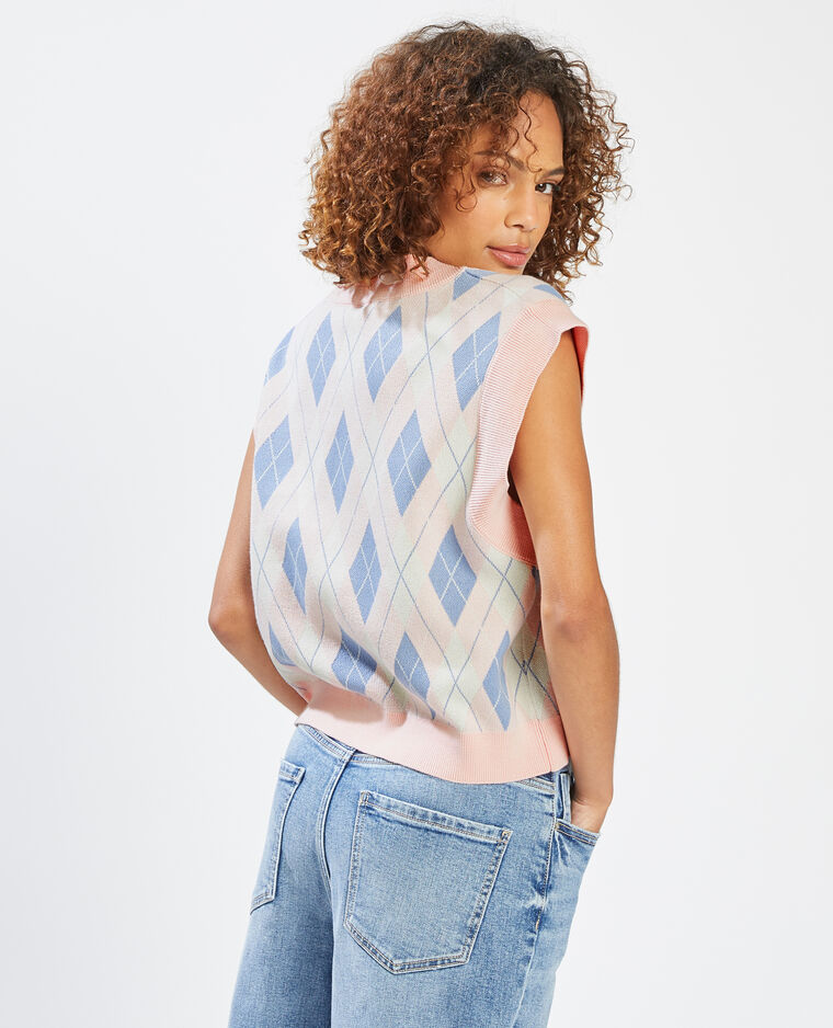 Pull sans manches à carreaux rose - Pimkie