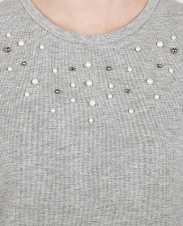 Sweat 2 en 1 à perles gris chiné - Pimkie