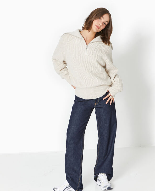 Pull avec grand col camionneur beige - Pimkie