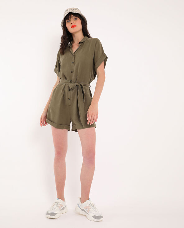 Combishort à ceinture vert kaki - Pimkie