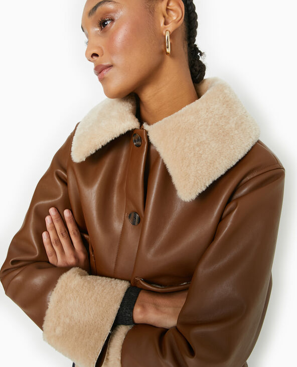 Blouson en simili avec doublure fourrure camel - Pimkie