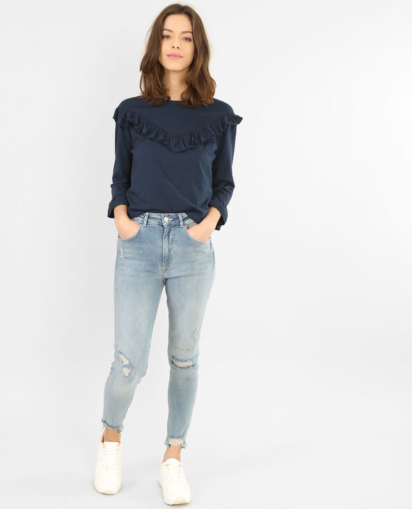 T-shirt à volants bleu marine - Pimkie