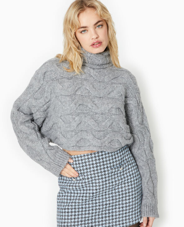 Pull cropped col roulé et manches chauve-souris gris chiné - Pimkie
