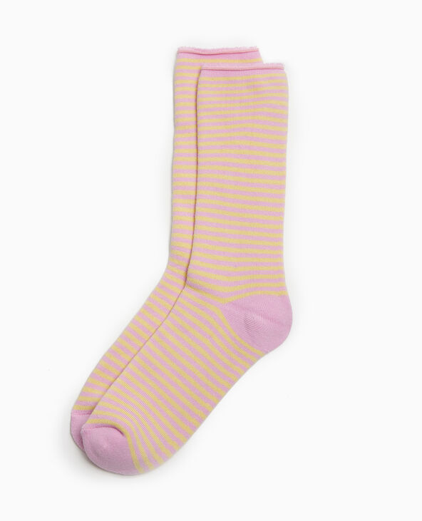 Chaussettes rayées maille bouclette intérieure rose clair - Pimkie