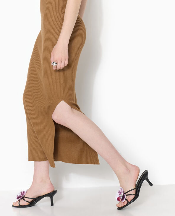 Robe longue bustier en maille côtelée marron - Pimkie