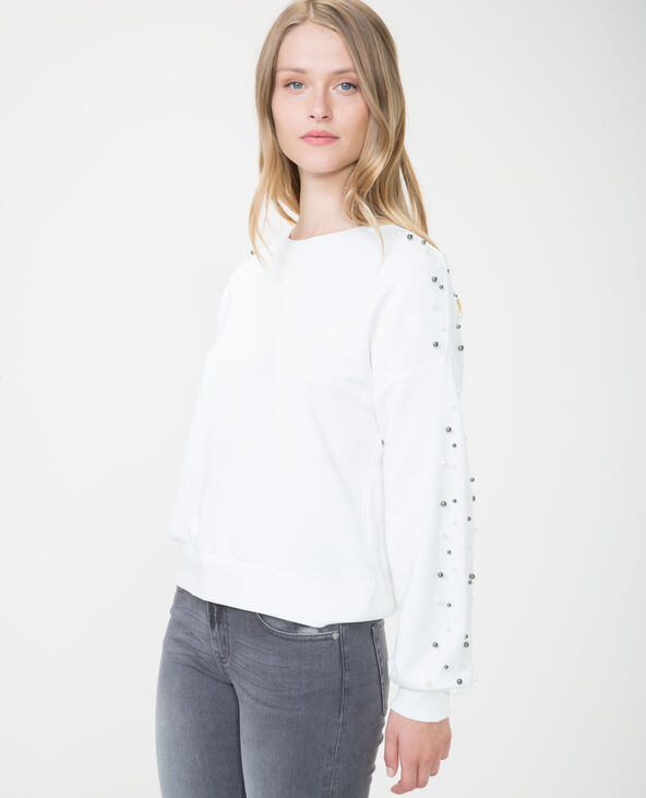 Sweat à perles blanc - Pimkie