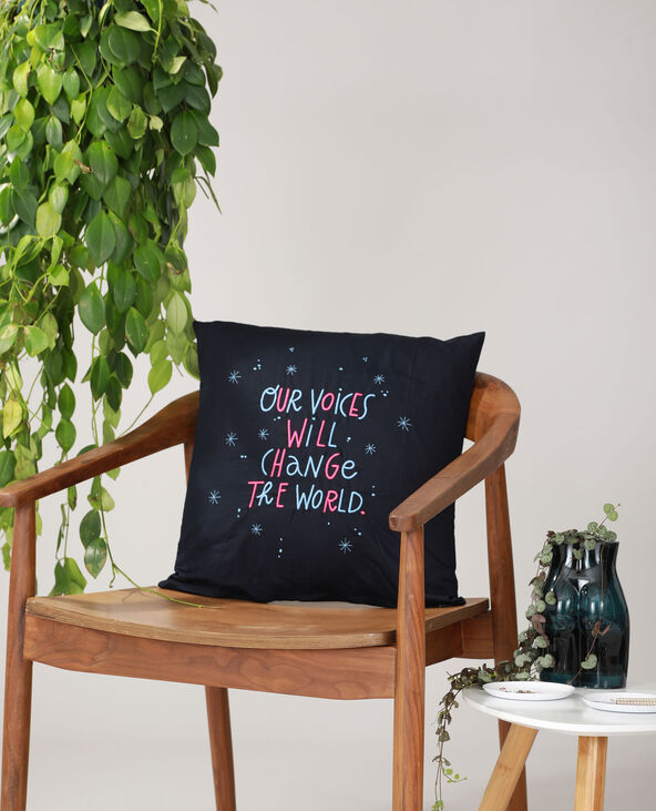 Housse de coussin à message - Collab Lavilletlesnuages bleu foncé - Pimkie