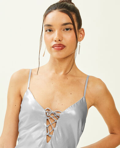 Robe midi satinée avec laçage gris - Pimkie