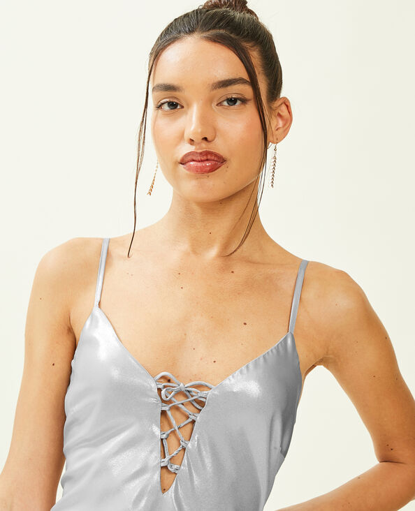 Robe midi satinée avec laçage gris - Pimkie