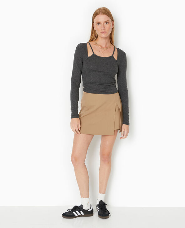 Top avec effet de superposition débardeur + gilet gris chiné - Pimkie