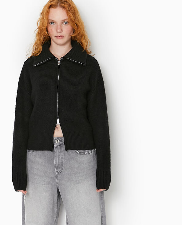 Gilet zippé avec grand col maille côtelée noir - Pimkie