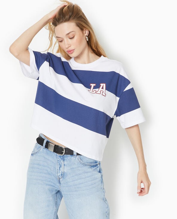 T-shirt ample et court larges rayures bleu marine - Pimkie