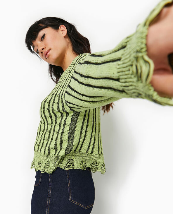 Pull en maille fantaisie avec effet destroy jaune - Pimkie
