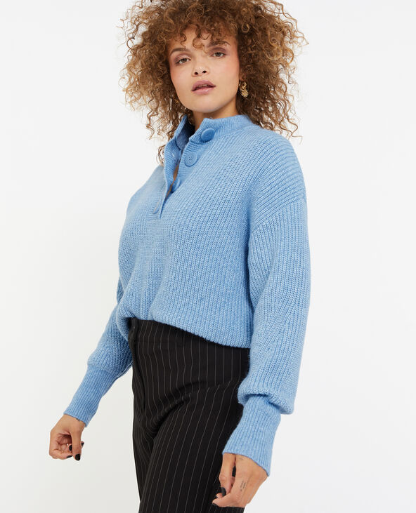 Pull grosse maille avec col boutonné bleu - Pimkie