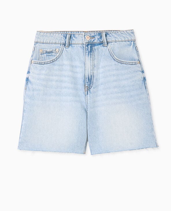Short en jean taille haute avec bas coupés bleu clair - Pimkie
