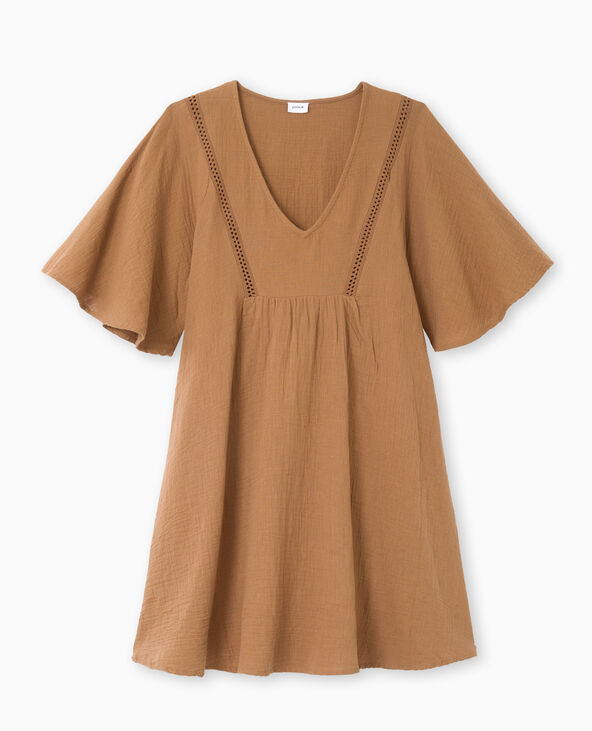 Robe courte et ample en gaze de coton marron - Pimkie