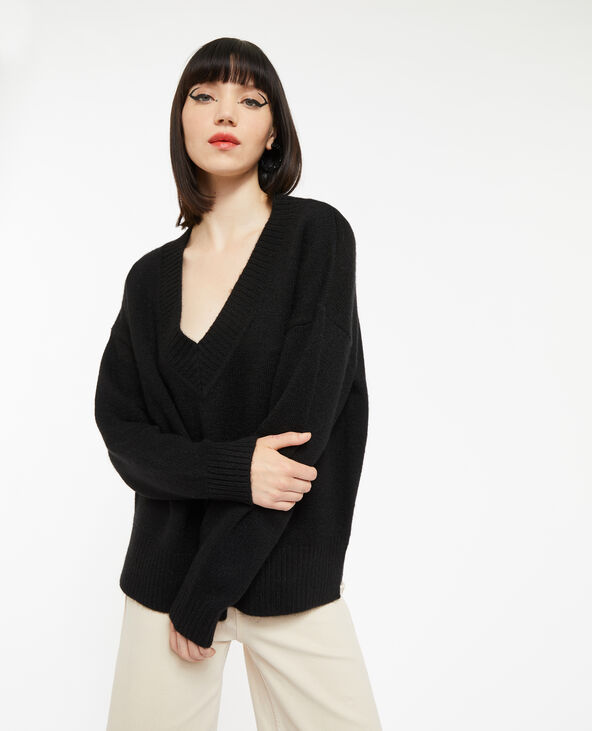 Pull droit avec grand col V noir - Pimkie