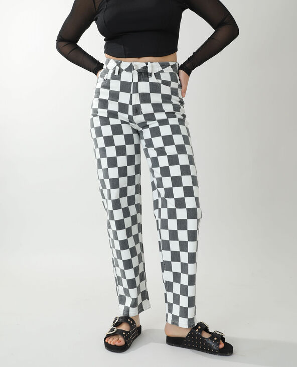 Jean straight high waist damier noir - Pimkie