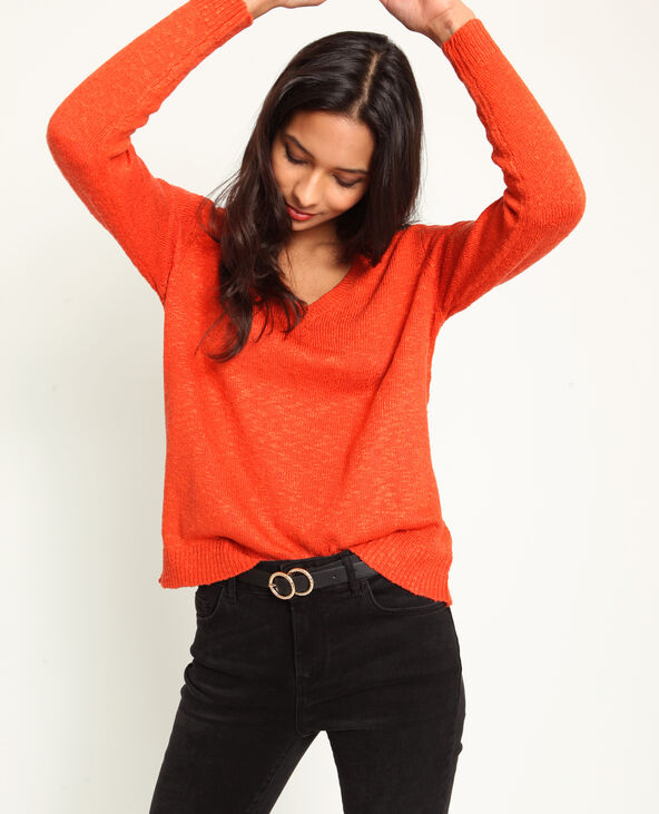 Pull à col V marron - Pimkie
