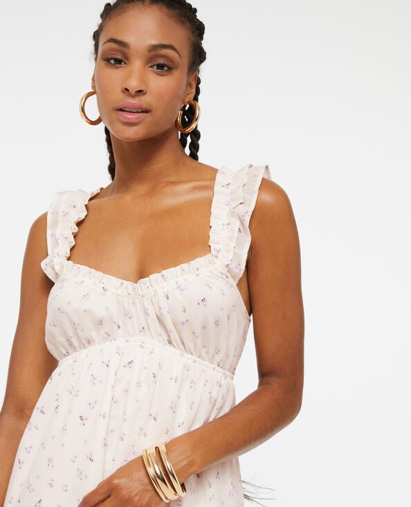 Robe longue motif fleurs avec volants blanc - Pimkie