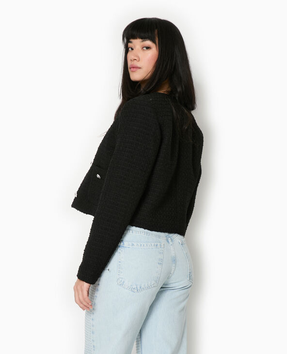 Veste courte en tweed avec boutons cœur noir - Pimkie