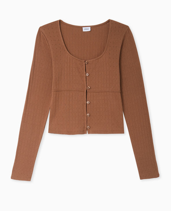 Top cardigan en maille fantaisie marron - Pimkie