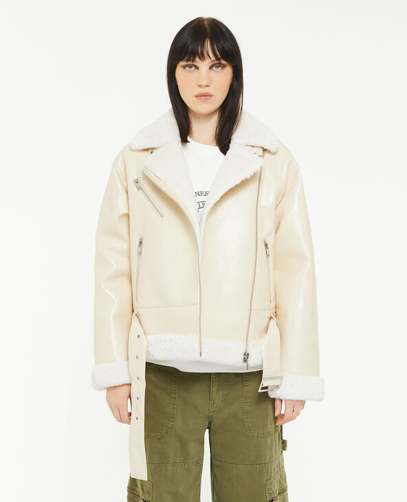 Blouson simili cuir avec doublure fourrure sable - Pimkie