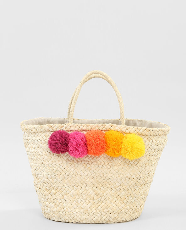 Panier en paille à pompons blanc - Pimkie