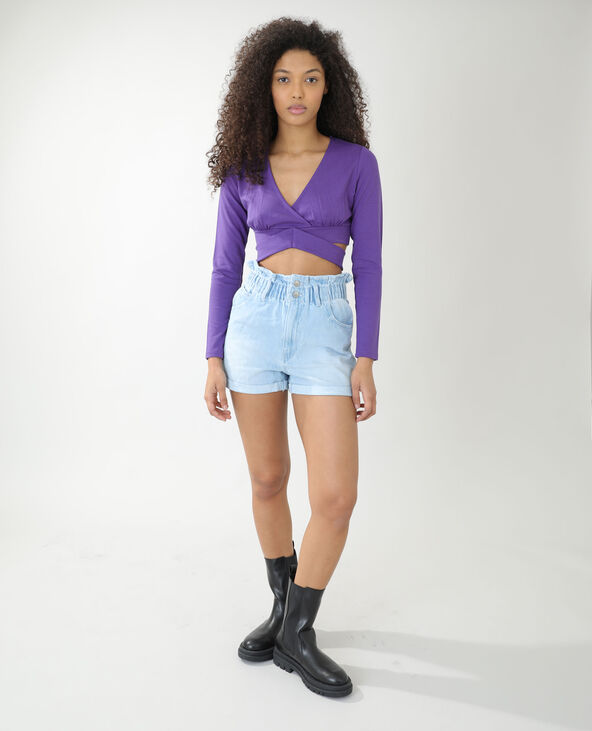 T-shirt cropped cache-cœur violet - Pimkie