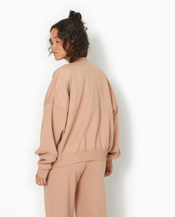 Sweat molleton zippé forme bomber taupe - Pimkie