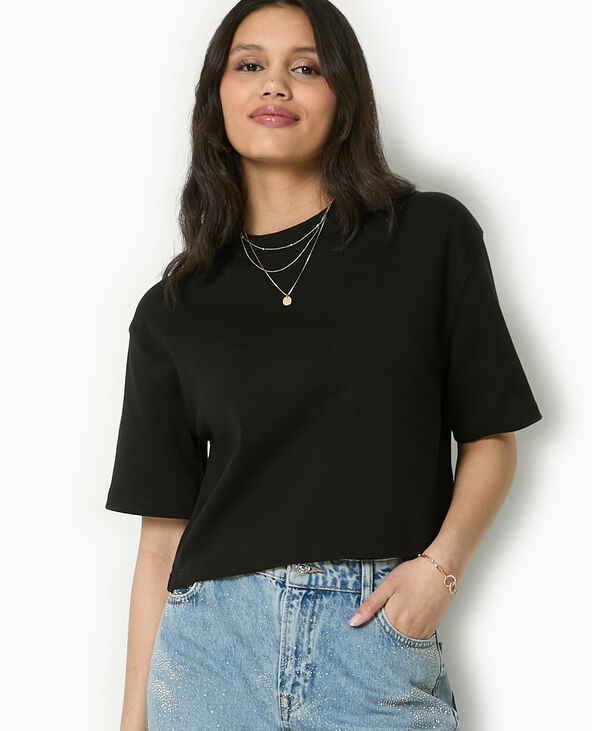 T-shirt ample et court noir - Pimkie