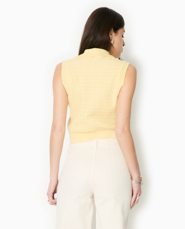 Gilet sans manches en maille à carreaux jaune - Pimkie
