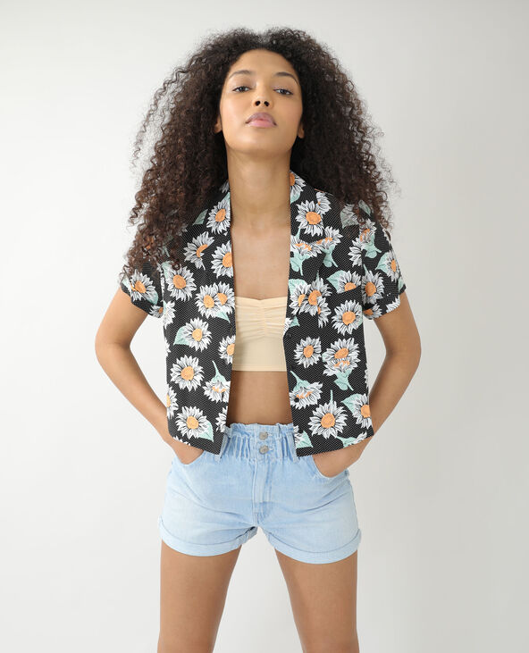 Chemise ample à pois et à fleurs noir - Pimkie