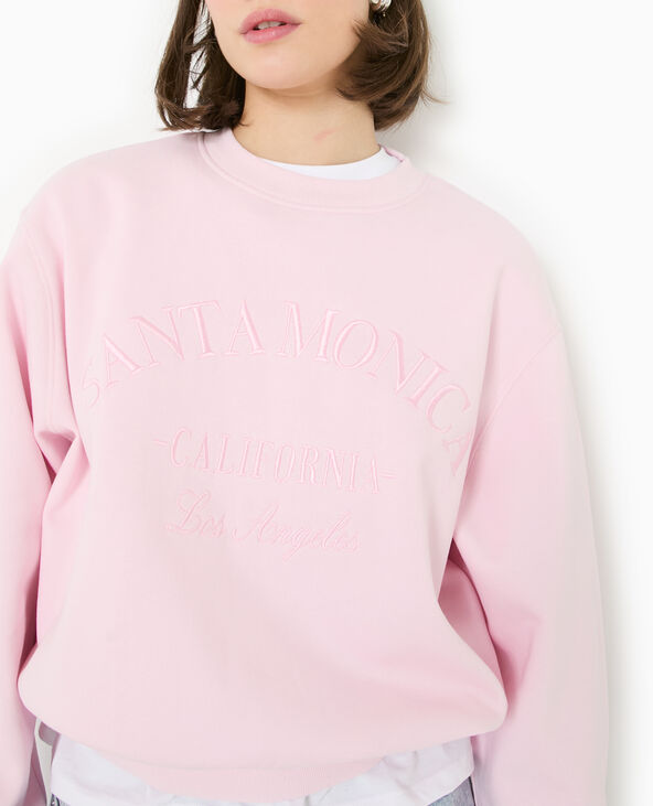 Sweat col rond avec broderie rose - Pimkie