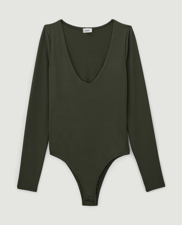 Body manches longues en matière gainante vert kaki - Pimkie