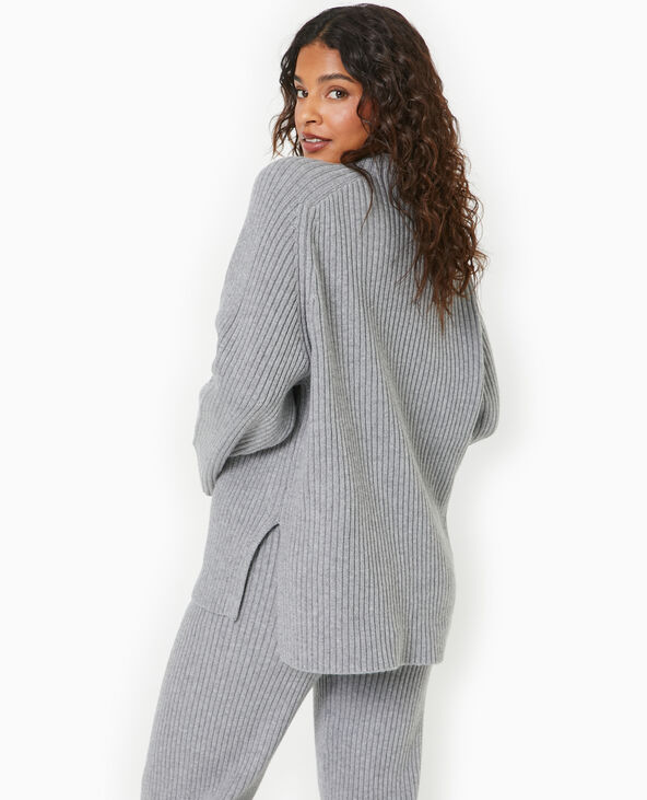 Pull oversize en maille côtelée gris chiné - Pimkie