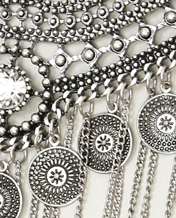Collier plastron frangé argenté - Pimkie