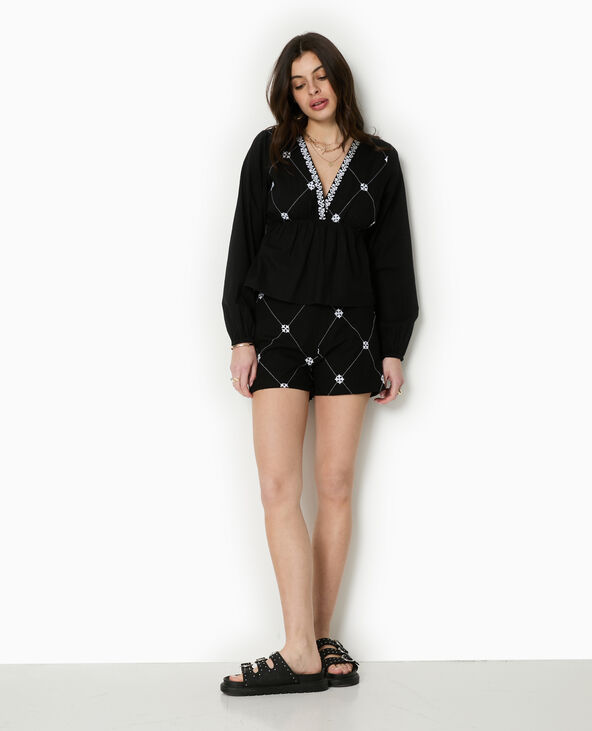 Blouse brodée manches longues noir - Pimkie