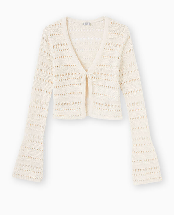 Gilet en maille ajourée avec lien à nouer blanc - Pimkie