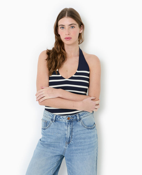 Top dos-nu en maille rayée noir - Pimkie