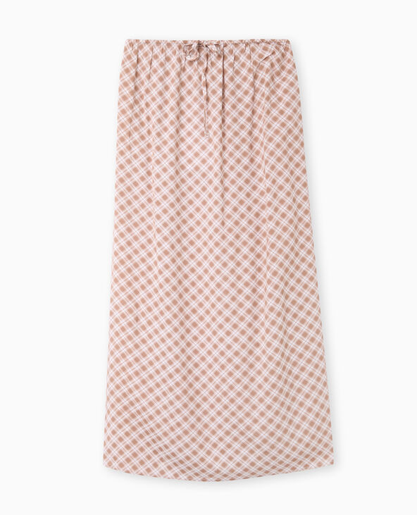 Jupe longue ceinture élastiquée motif carreaux beige - Pimkie