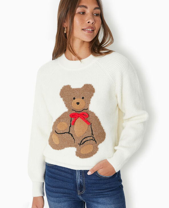 Pull oversize avec ourson et nœud blanc - Pimkie